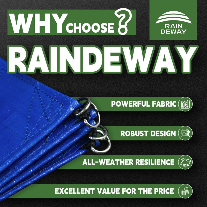 RAINDEWAY Tarp 12x20 Feet Heavy Duty Tarps 14 Mils with Metal Rings and Reinforced Corners and Edges,Waterproof,UV Resistant, Multipurpose Poly Tarp,Blue/Brown tarp - Image 2